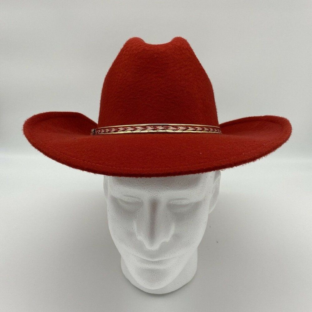 Lammles Red Cowboy Hat Western Vintage Wide Brim Wool Felt Vaquero Retro Eyelet